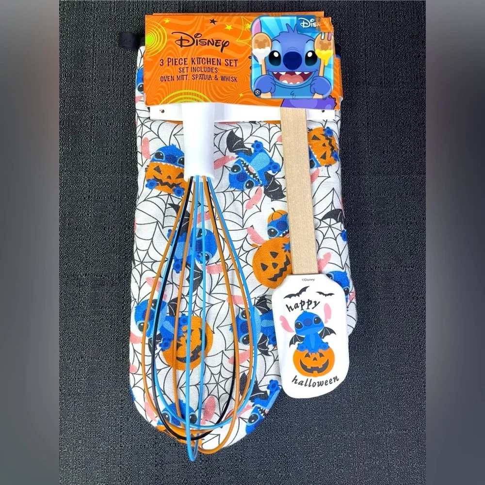 Stitch Halloween 3-pc Kitchen Set Oven Mitt Spatula Whisk Blue Orange Black NWT